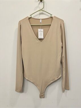 PINKMSTYLE Women’s V Neck Long-Sleeve Bodysuit  Double Lined Going Out Tops (2X)